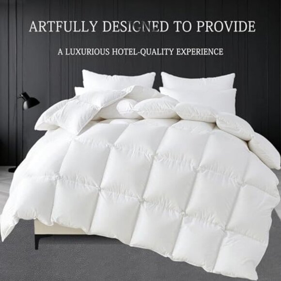 New Full White Luxurious Goose Feather Down Fiber Comforter, All Season Hotel - Picture 2 of 8
